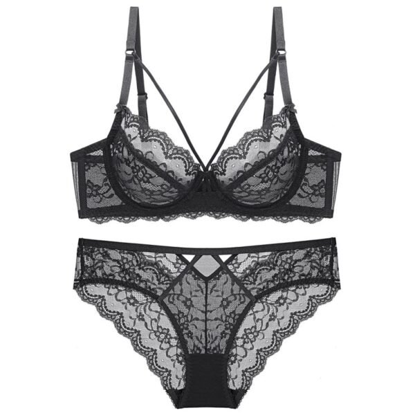 Sexy lace embroidered bra lingerie thin style gathered comfortable French bra set brassier and panties