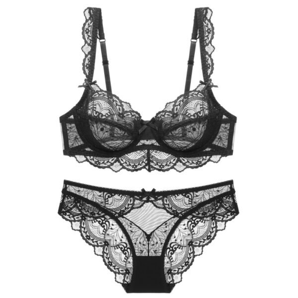 Sexy lace embroidered bra lingerie thin style gathered comfortable French bra set brassier and panties