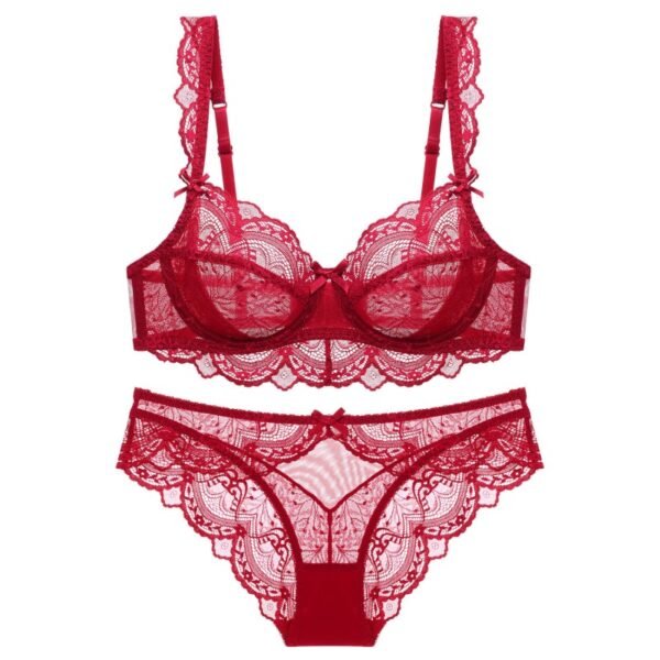 Sexy lace embroidered bra lingerie thin style gathered comfortable French bra set brassier and panties