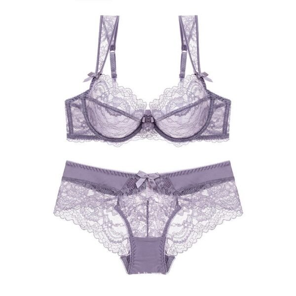 Sexy lace embroidered bra lingerie thin style gathered comfortable French bra set brassier and panties