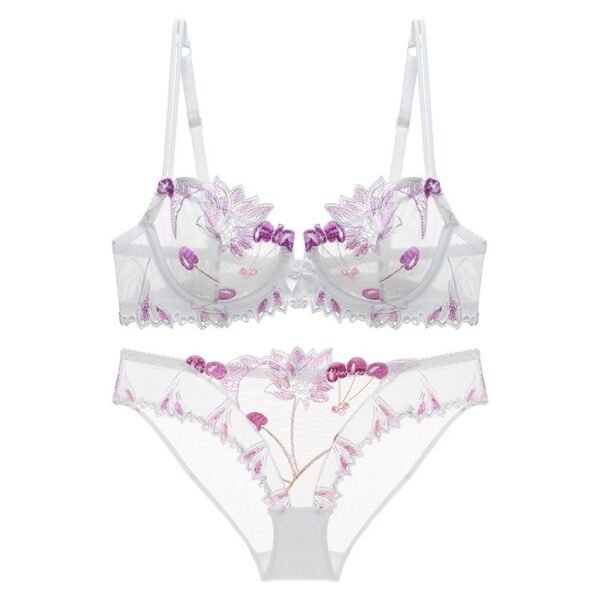 Sexy lace embroidered bra lingerie thin style gathered comfortable French bra set brassier and panties